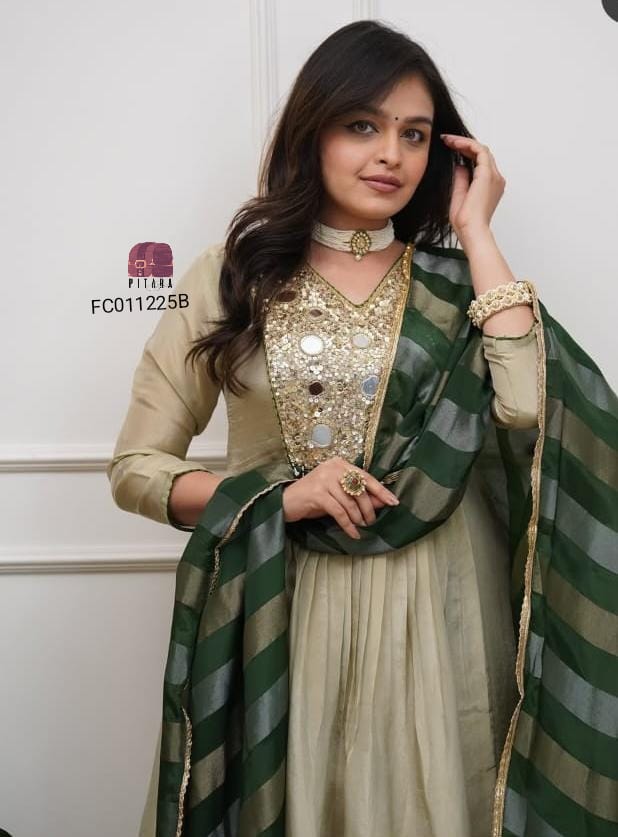 Premium silk kurta with real mirror hand zardosi