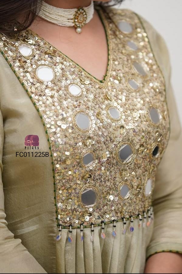 Premium silk kurta with real mirror hand zardosi