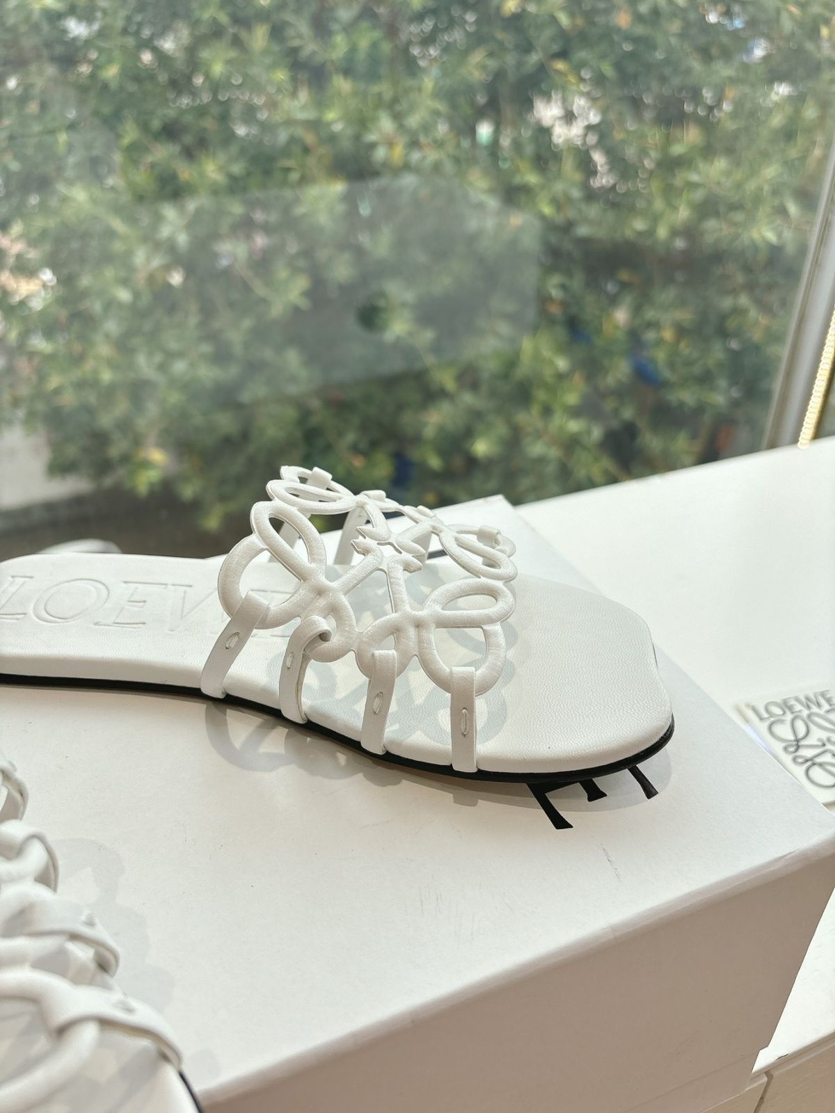 Loewe White Leather Sandals