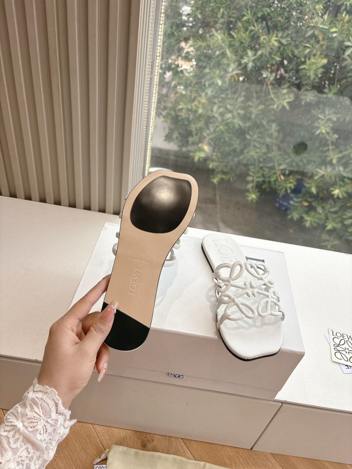 Loewe White Leather Sandals